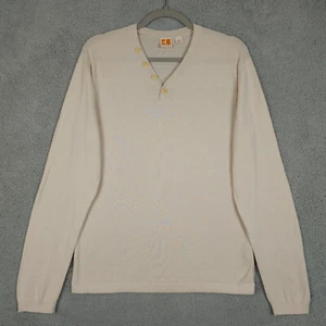 Boss Orange Sweater Mens L Cream Button V Neck Long Sleeve Cotton Pullover Slim - Picture 1 of 14