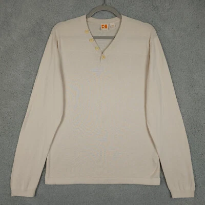 Suéter Boss Naranja Para Hombre L Crema Botón Cuello en V Manga Larga Algodón Pullover Delgado Foto 1 de 4
