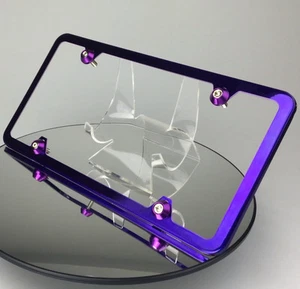 Candy Purple License Plate Frame Slim 4 Holes w/ Aluminum Circle Type Screw Caps - Picture 1 of 9
