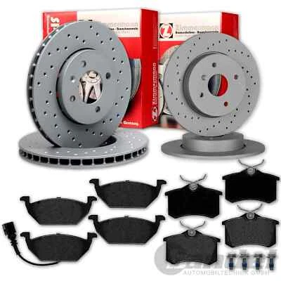 Zimmermann dischi freno forati + pastiglie anteriori + posteriori per VW Golf 5 6 A3 Leon