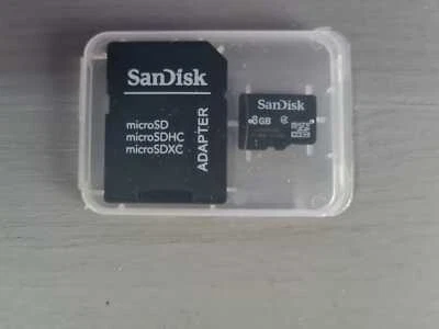 Memoria MICRO SD HC SanDisk 8GB + adattatore e custodia x cellulari navigatori  - Immagine 1 di 3
