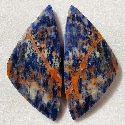 38 克拉天然钠石钻火柴一对凸圆形宝石 42.3 X 20 毫米 — 第 1/3 张图片