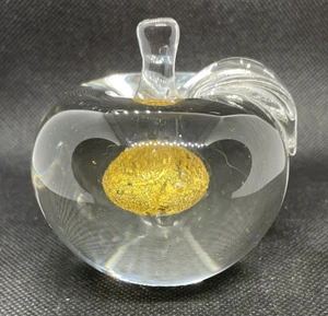 Murano Cenedese Apple Glass Paperweight Suspended Gold Italy - Signed - Picture 1 of 10