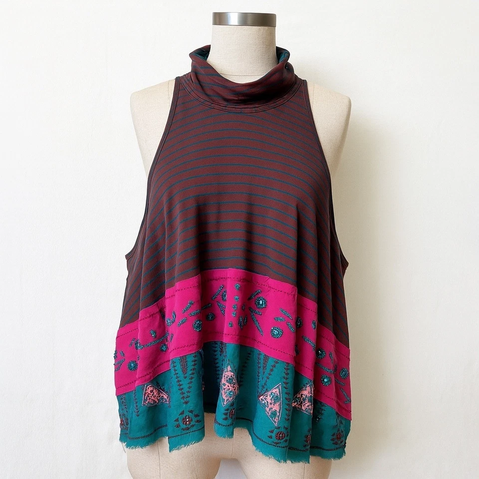 Camiseta sin mangas We the Free People North South a rayas pequeña boho bordada festival Foto 1 de 4