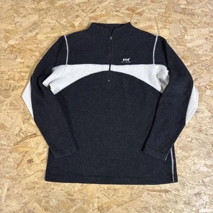 Helly Hansen Quarter Zip Fleece Sweatshirt Wool Blend Mens XL Charcoal Ivory Vtg - Picture 1 of 9