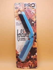 Vintage PRO 32 Folding Comb & Brush Nylon Bristles for Purse or Pocket Teal Blue - Picture 1 of 2