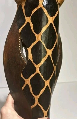 WOOD GIRAFFE SAFARI MASK AFRICAN STYLE WALL HANGING ART ANIMAL DECOR 19” - Image 1 of 4