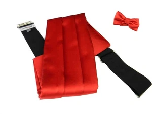 Bande-écharpe De Smoking Homme Rouge Satin Poli Élégant Avec & Sans Nœud - Imagen 1 de 6