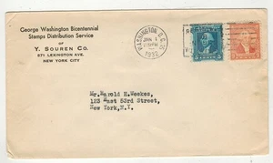 1932 GEORGE WASHINGTON BICENT. 1ST CACHET BY Y SOUREN DUAL FDC 5c & 9c ISSUES - Picture 1 of 1