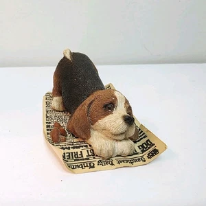 Vintage 90er Sandicast handgegossen bemalt lästig Peepers Welpe Hund Beagle Zeitung - Bild 1 von 6