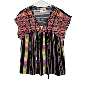 Savannah Jane Medium Floral Embroidered Boho Southwest Peasant Festival Top X21 - Picture 1 of 6