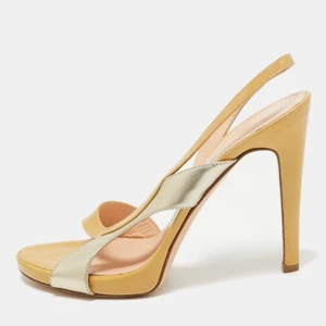 Gianvito Rossi Brown/Silver Patent Slingback Sandals Size 40 - Picture 1 of 9