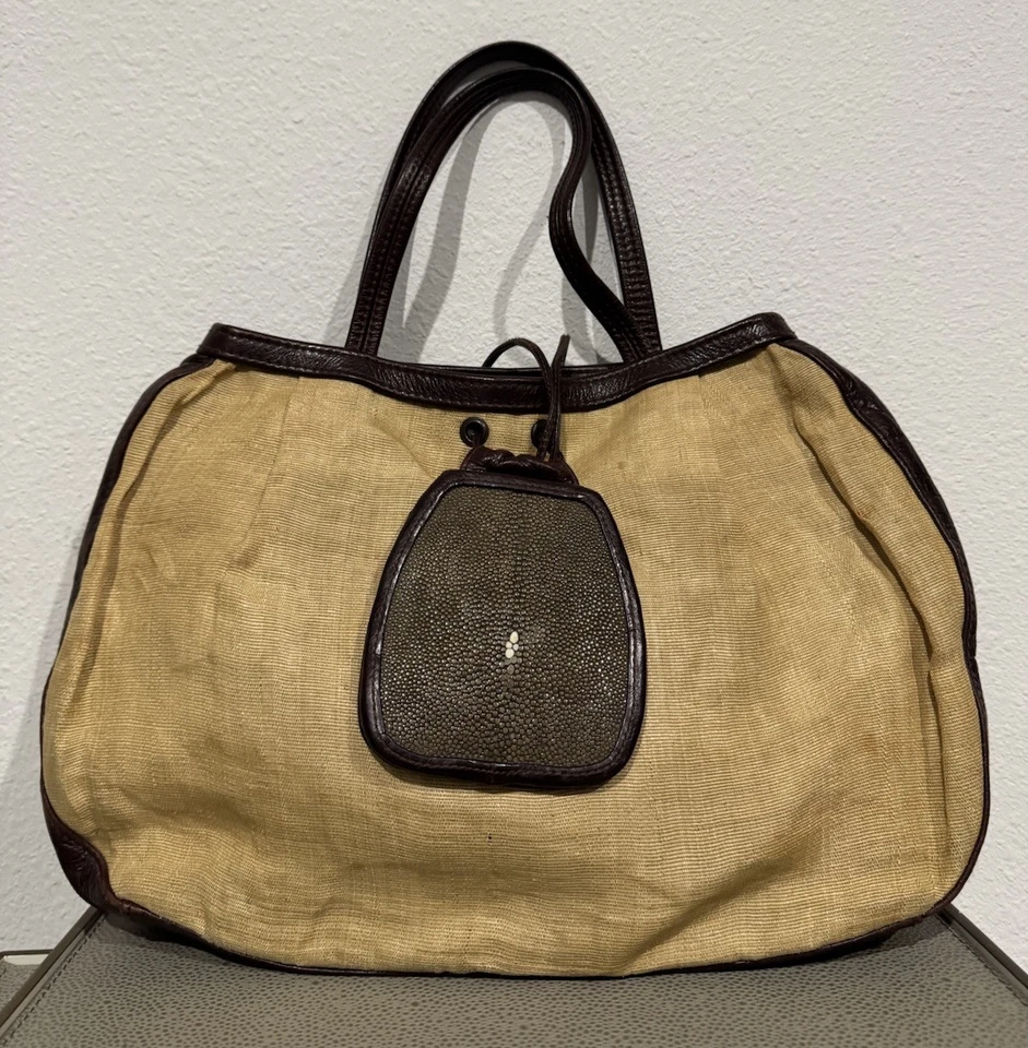 Bolso de Hombro R&Y Augousti Tejido Grande De Colección Cuero + Acento Raya Foto 1 de 4