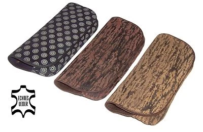 HANDGEFERTIGT Glasses Case GENUINE LEATHER Flap Pouch Suede Embossed Snap Button