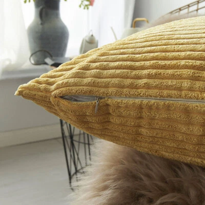 Corduroy Cushion Cover Soild Velvet Stripes Home Decor Plush Sofa Pillow Case - Image 1 of 4