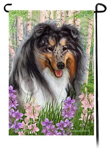Spring Flowers Garden Flag - Blue Merle Collie - Picture 1 of 1
