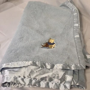 Disney EUC Winnie The Pooh & Roo Blue Satin Backed Fleece Security Baby Blanket - Picture 1 of 7