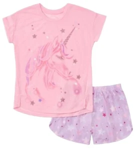 Wonder Nation Girls Pajamas Set Pink 7/8 Top Shorts 2 Pieces Unicorn Graphic - Picture 1 of 12
