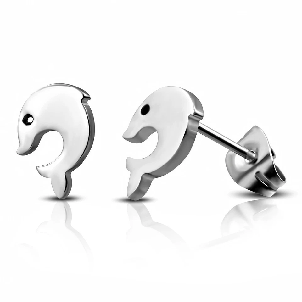2er Set Ohrstecker Piercing 316L Edelstahl Delfin Delphin silber Damen - Bild 1 von 1