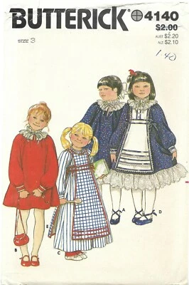 Butterick 4140 Toddler's Tent Dress w Ruffle Collar & Tabard Sz 3 UNCUT Pattern - Image 1 of 3