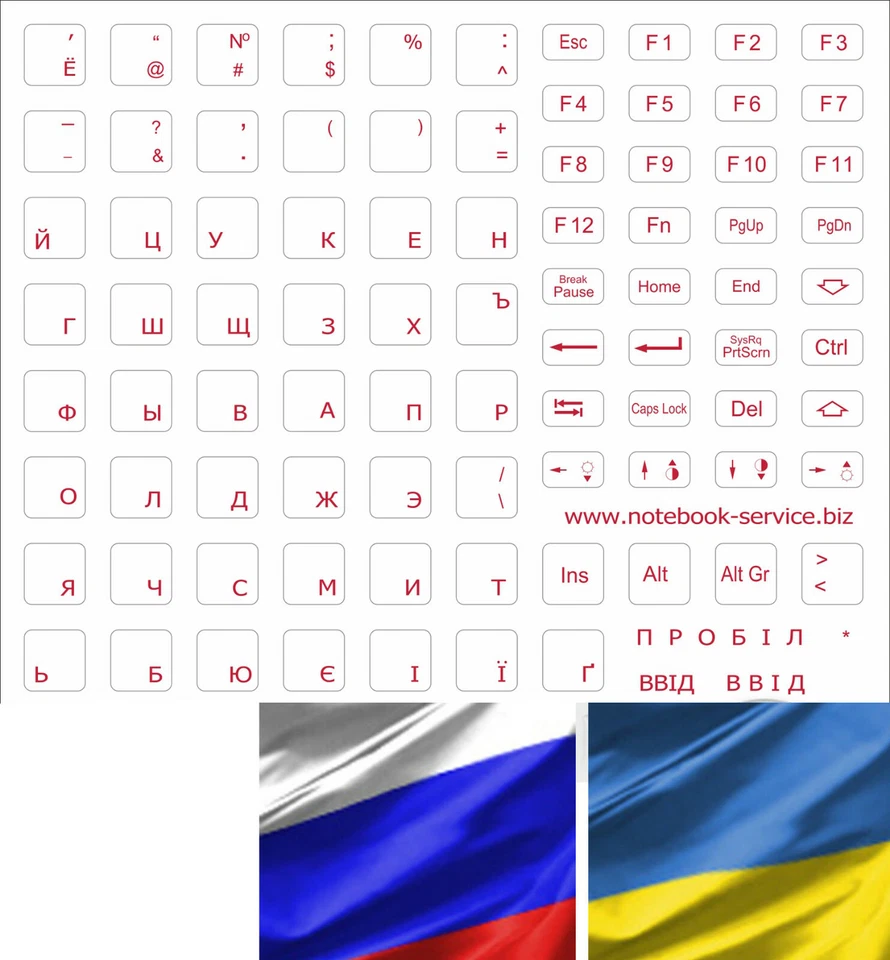 Keyboard Sticker Russian Ukraine Red For Light Keyboard Keystick White Russian - Image 1 of 1