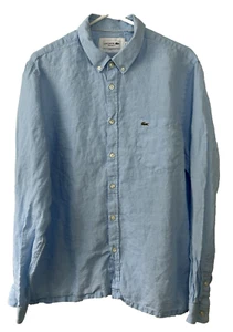 Camisa LACOSTE Para Hombres Talla 45 XL/2XL Azul LINO Manga Larga Cuello Abotonado - Imagen 1 de 6