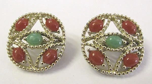 VINTAGE 1960s MOD SIGNED SARAH COVENTRY EARRINGS AMBER STONES JADE STONES - Picture 1 of 10