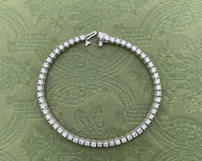 Brazalete de tenis de diamantes redondos de oro blanco de 14K (2,50 TCW) - 10,6 gramos - 7"" Foto 1 de 4