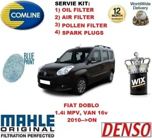 FOR FIAT DOBLO 1.4 2010- ON OIL AIR POLLEN FILTER + SPARK PLUGS SERVICE KIT - Picture 1 of 1