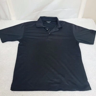 Top Flite Para Hombres Negro Sólido Mangas Cortas Cuello Botón Camisas Polo Talla Grande Foto 1 de 4