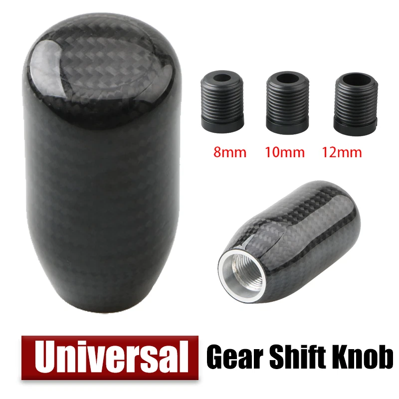 Universal Carbon Fiber Alloy Black Car Automatic Manual Gear Shift Knob Shifter - Image 1 of 4
