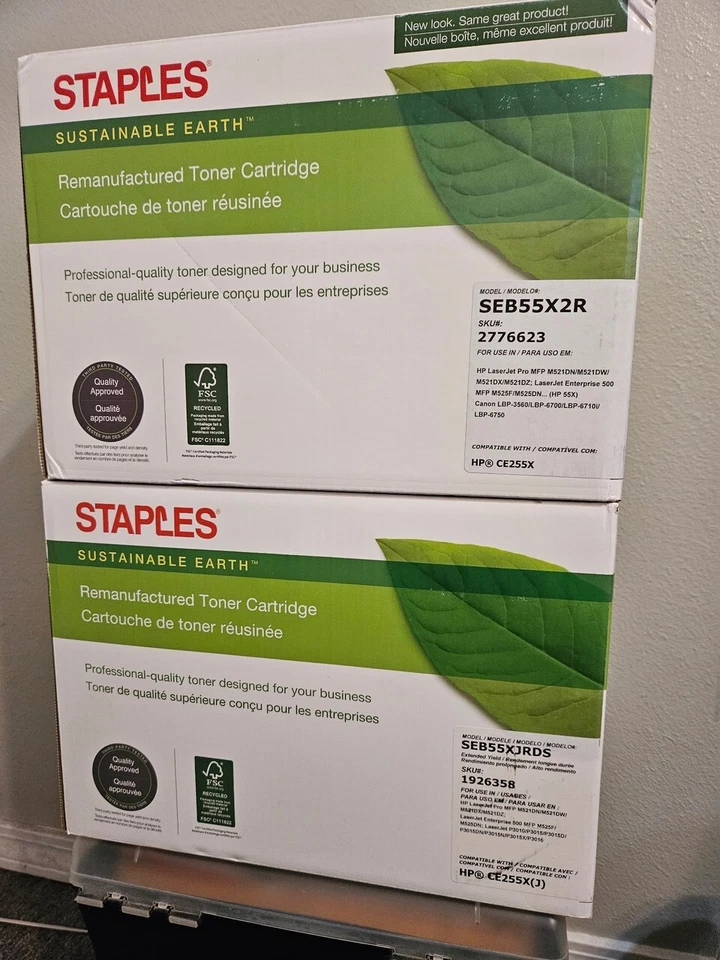 Cartucho de toner Staples Brand 2PK CE255X e CE255XJ para HP LaserJet Pro - Imagem 1 de 1