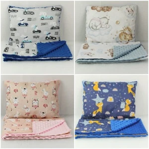XXL BABY BLANKET + PILLOW SET DIMPLE PLUSH COT BEDDING COTTON REVERSIBLE 100x75 - Picture 1 of 20