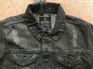 Chaqueta de mezclilla Threadbare Rocky vintage desteñida negra 100 % algodón pequeña - Imagen 1 de 12