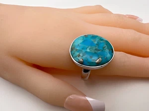 Beautiful Large Sterling Silver Turquoise Ring Signed BBJ Size 10.5 - Picture 1 of 11
