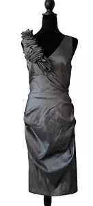 BETSY & ADAM Silver Ruched One Shoulder Dress Size 10 NWT - Picture 1 of 8