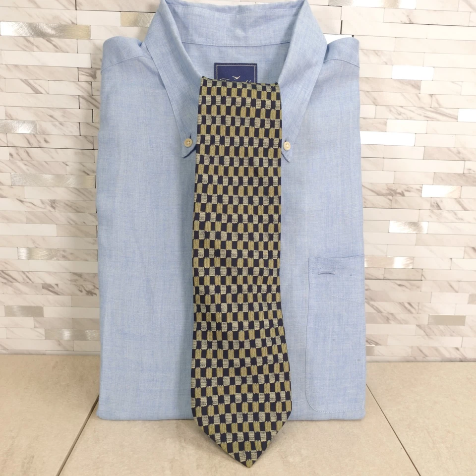 OF KRIZIA Vestido Traje Cuello Corbata Para Hombre Azul Beige Azulejo Micro Cuadros Seda Prendas de Trabajo Foto 1 de 4