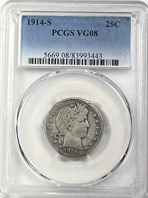 1914-S Barber Quarter : PCGS VG08 - Image 1 of 4