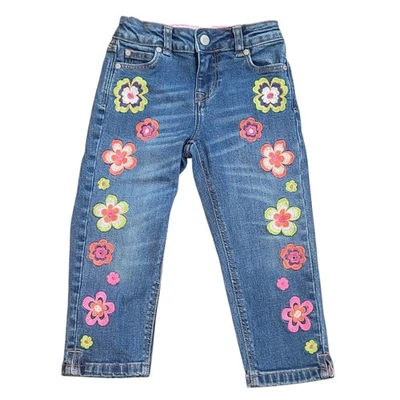 Mini Boden Denim Cropped Flower Embroidered Jeans Girls 7y - Изображение 1 из 4