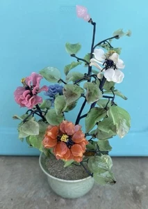 Vintage Jade Color Glass Flowering Bonsai Tree Beautiful EUC No Chips Or Cracks - Picture 1 of 11