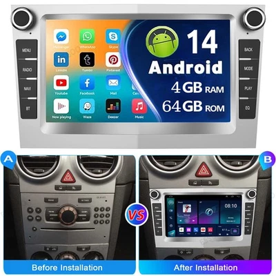 Per Opel Astra H Meriva Corsa C D Android14 Carplay Autoradio GPS RDS WIFI 4+64G - Immagine 1 di 4