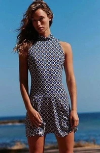 Free People Check It Mini Dress Blue Combo Large NEW - Picture 1 of 8