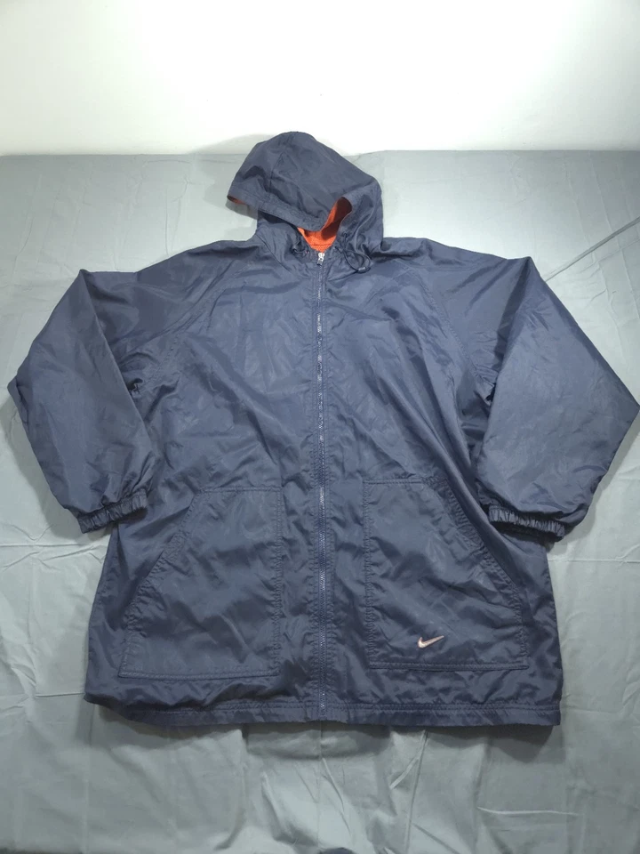 Vintage Nike Jacket Mens Extra Large Blue Coat Parka Lined Rain Swoosh Hood 90s - Image 1 of 4