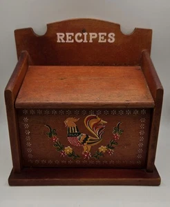 Vintage Norleans Wood Rustic Recipe Box w/Lid & Hand-Painted Rooster Design 🐓 - Picture 1 of 9