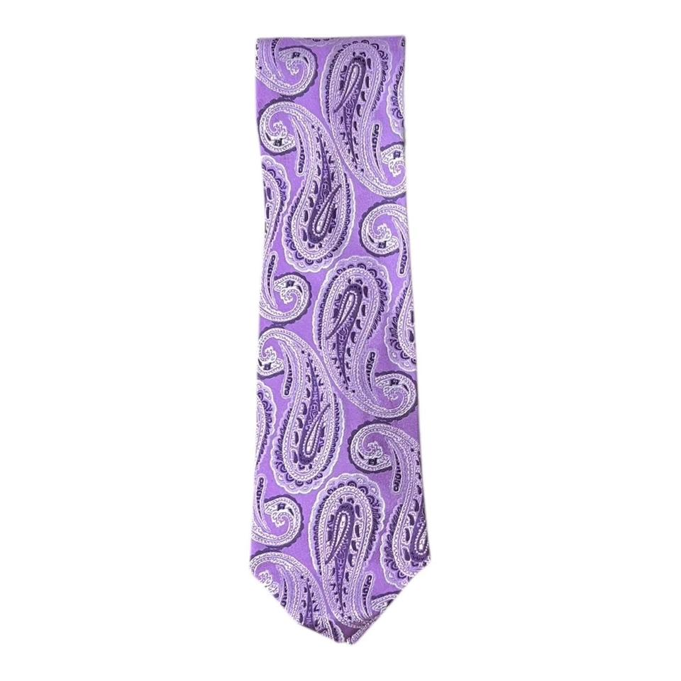Hugo Boss 100% 真丝男式领带紫色佩斯利意大利制造 $98 全新带标签 — 第 1/4 张图片