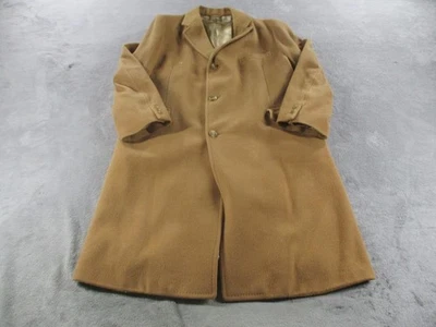 Vintage Cashmere Blend Coat Mens Large Camel Wool Overcoat Union Made USA 80s - Image 1 of 4