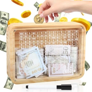 Money Saving Box, Wooden Bank for Boys and Girls, Reusable Cash Vault Wooden ... - Picture 1 of 7