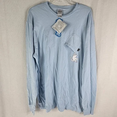 Ripndip Mens XL Upside Down Pocket Cat Middle Finger Blue Longsleeve Tshirt - Image 1 of 4