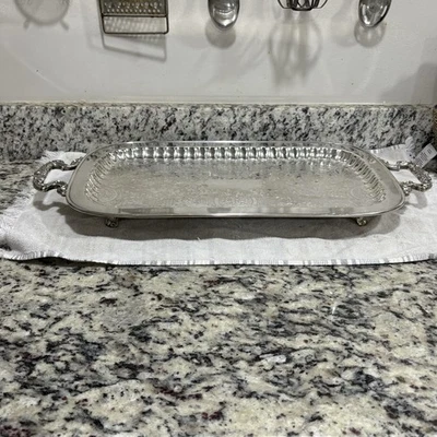 Leonard Silver Large Footed Butler Serving Tray W/ Handles - VTG- Make An Offer - Image 1 of 4