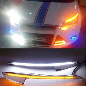 Fit For Ford Focus 2012-14 LED Light Headlight Eyebrows Day Running Light Chrome - Picture 1 of 12